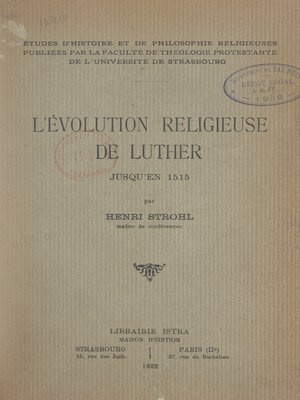 cover image of L'évolution religieuse de Luther jusqu'en 1515